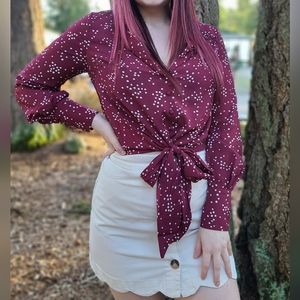 New HYFVE Tie Waist Cropped Long Sleeve Blouse